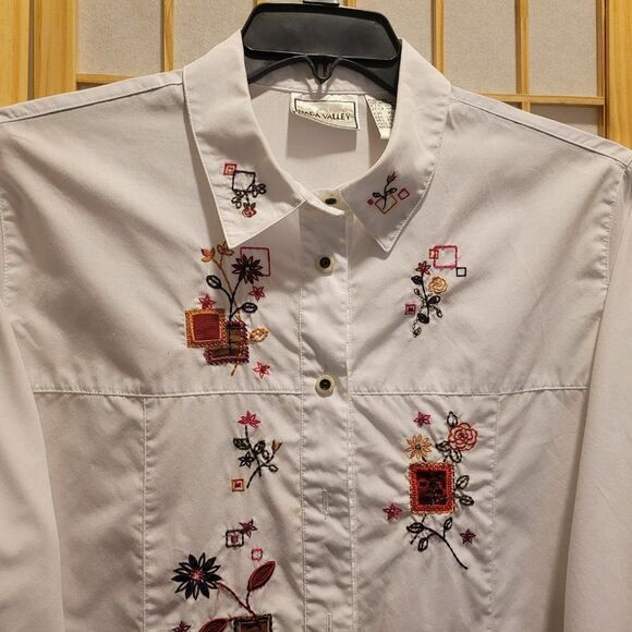 Napa Valley Womens Floral White Embroidered Pearl Button Shirt Sz XL - Picture 3 of 8
